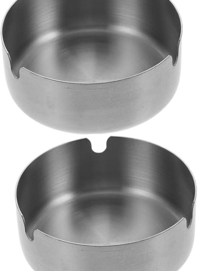 Modern Windproof Stainless Steel Ashtray 8cm Round Indoor Outdoor Home Office 2pcs - Image 1